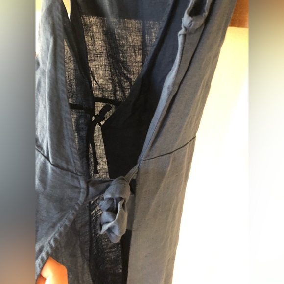 Blue Linen true wrap midi dress, sleeveless•••Large, Monoprix Femme—Feminine - Picture 9 of 9